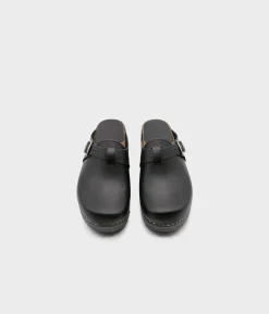 Halmstad buckled clog mules