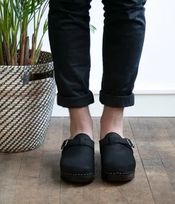 Halmstad buckled clog mules